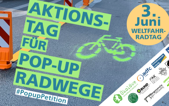 Zum Weltfahrradtag am 3. Juni zahlreiche Popup-Radwege auf Leipzigs Straßen